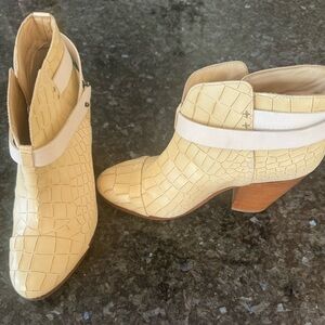 rag & bone 80s inspired; Ivory Croc-Embossed Ankle Booties